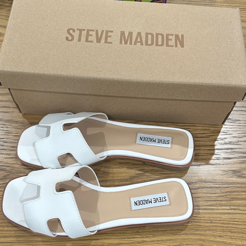 Steve Madden White Slide Sandals